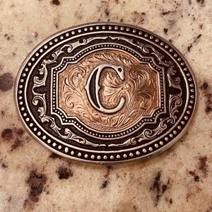 Montana Silversmiths Men's Initial Two Tone Oval Western Buckle